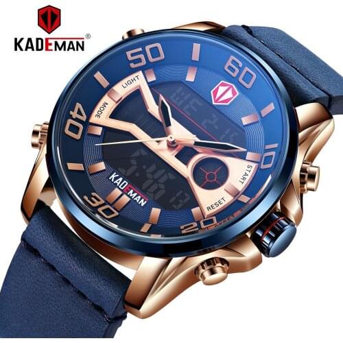 KADEMAN 2019 Male Watch Military Sports Quartz Watches Waterproof Date Dual Display Wristwatch Leather Clock Relogio Masculino