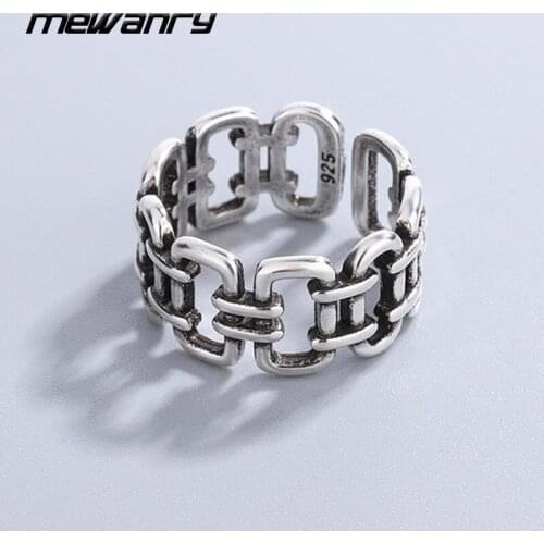 Mewanry 925 Sterling Silver Couples Rings Trend Vintage Punk Rock Simple Geometric Hollow Party Jewelry Birthday Gifts Wholesale