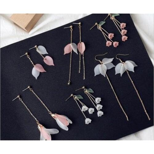 Sweet Asymmetric flower shape tassel Earrings Women Fashion ear clip Jewelry Gifts B1100