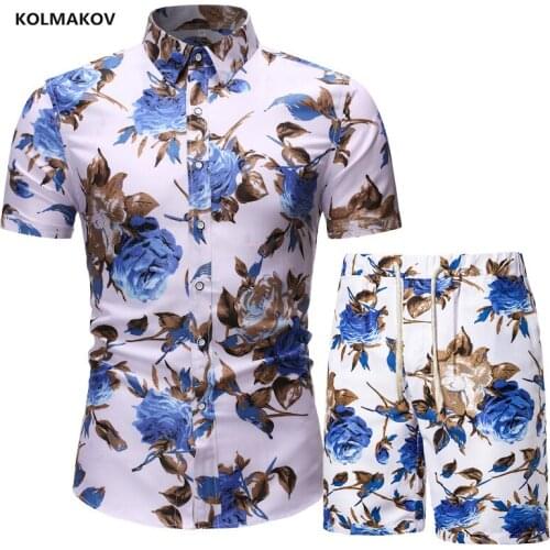 2021 summer men shirt flower design printing shirts mens casual fashion High quality shirts men size M-3XL(Shirt + shorts)