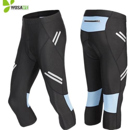 WOSAWE Women Men Cropped Cycling Pants Sports Tight Long Shorts Clothing Gel Pad Calf-Length Bicycle MTB Bike Downhill Trousers