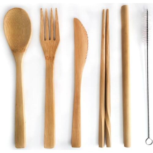 6Pcs/set Bamboo Cutlery Set Wooden Dinnerware High-quality Flatware Set Wooden Dinnerware Set Dinner Knife Fork Spoon