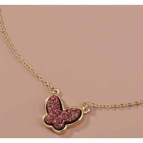 2021 Hot Butterfly Druzy Pendant Necklace For Women Treny Jewelry