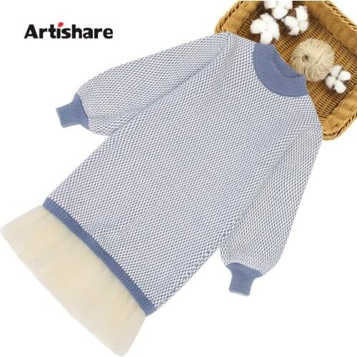 Dress Girl Patchwork Girl Sweater Dress Thick Warm Children Dress Teenage Costume For Girls 6 8 10 12 14