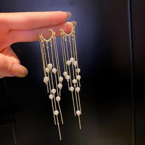 Origin Summer Gold Love Heart Pearl Long Tassel Dangle earrings for Women Girls Open Metal Beaded earrings Jewelry Pendientes