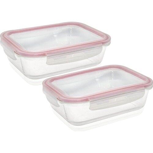 The Mia 2'li Set Glass Storage Container 1500 ml Pink
