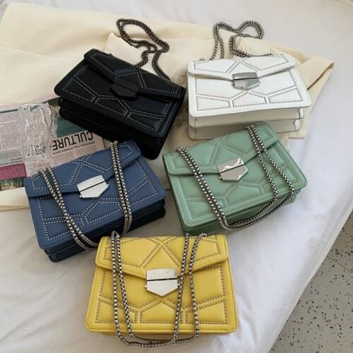 Rivet Brand Designer PU Leather Crossbody Bags For Women 2021 Summer Simple Fashion Chain Shoulder Handbags and Purses