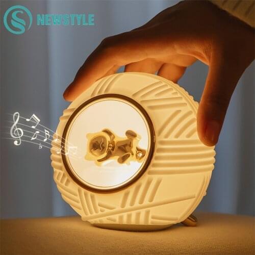 Cute Cat Night Light Music Box Yarn Ball Silicone Nightlight For Kids Baby Gilrs Bedroom Lovely Gift USB Chargeable Night Lamp