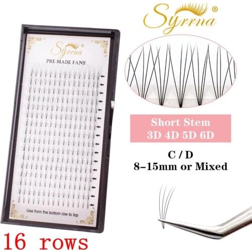 Syrrna Premade Wide Fans 3d/4d/5d/6d Short Stem Russian Volume Fans Individual Eyelash Extensions C/D Curl Faux Mink Lashes