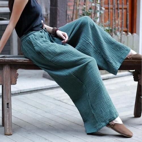2020 Women Long Straight Pants Drawstring Casual Loose Spring Pants Vintage Elegant Wide Leg Pants Plus Size M-7XL