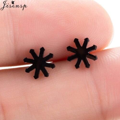 Jisensp Black Stainless Steel Snowflake Stud Earrings for Women New Year Gift Cute Small Flower Earrings Jewelry pendientes