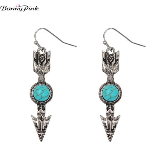 Banny Pink Vintage Metal Arrow Dangle Earrings For Women Ethnic Geometric Stone Statement Drop Earrings Bohemia Earrings Brincos