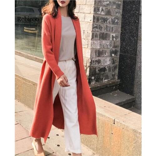Rebicoo Korean Style Women Long Cardigan Autumn Winter Knitted Casual Ladies Long Sleeve Sweater cardigan feminino