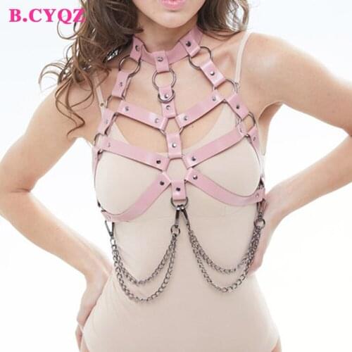 B.CYQZ Leather Harness Women Pink Bondage Underwear Gothic Garter Suspender Sexy Lingerie Braces Adjustable Straps Rave Clothes