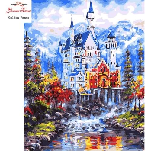 Golden panno,Full,DIY Diamond Embroidery,5D,Diamond Painting,Cross Stitch,3D,Diamond,Mosaic,Needlework, Snow Mountain Castle105