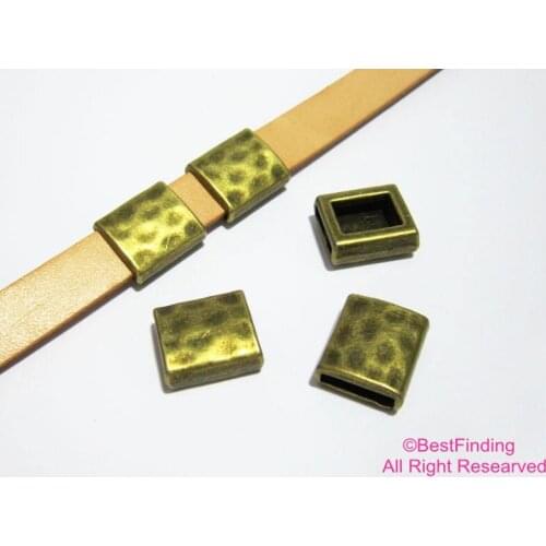 10mm Hammered rectangle slider antique bronze 10x2mm Flat leather findings -FF44B
