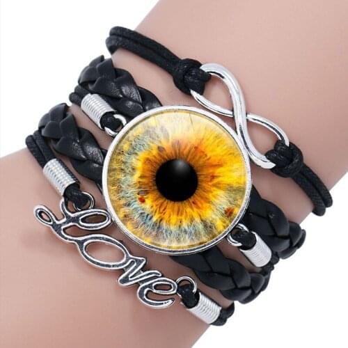 10PC Devils Eye Glass Cabochon Charm Braided Multi Layer Bracelets Men Women Fashion Leather Bead Bangle Gifts Jewelry