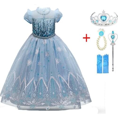 2021 Girls Sequined Elsa Princess Dress Snow Queen Elza Halloween Party Chidlren Cosplay Dress Kids Wedding Evening Dresses Up