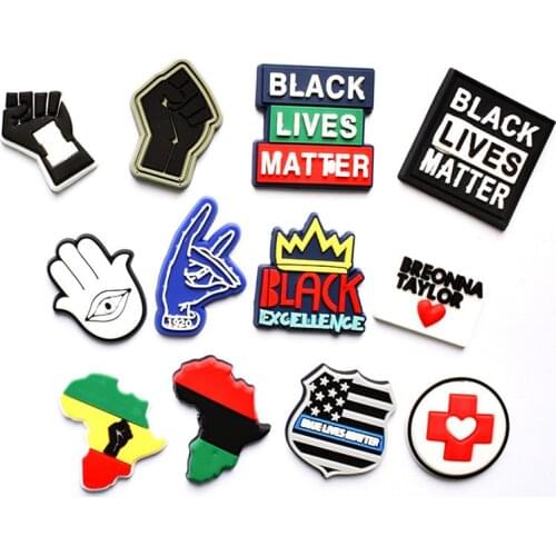 30PCS I Can Not Breathe Shoe Charms Soft PVC JIBZ For Croc Shoe Charm Black lives matter fist BGM BLM
