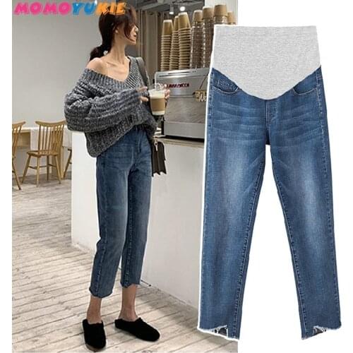 9/10 Length Stretch Washed Denim Maternity Jeans Summer Fashion Pencil Trousers Clothes for Pregnant Women Pregnancy Pants