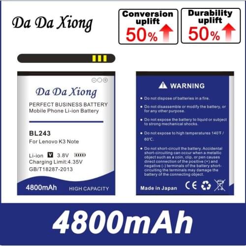 Original Da Da Xiong 4800mAh BL243 Battery for Lenovo K3 Note K50-T5 A7000 A5500 A5600 A7600