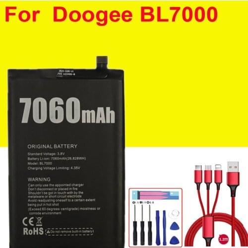 100% new battery for DOOGEE BL7000 battery 7060mAh Long standby time High capacit DOOGEE Mobile Accessorie+USB cable+toolkit