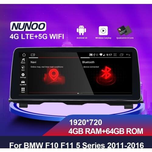 Nunoo Car Multimedia Player DVD Qualcomm 8-Core Android 10 4G 64G car dvd for BMW 5 Series F10 F11 2011-2016 CIC NBT GPS