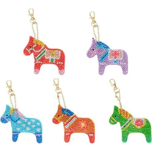 5pcs Horse DIY Full Drill Diamond Paintng Keychain Special-shaped Diamond Painting Cross Stitch Embroidery Keychain Pendant