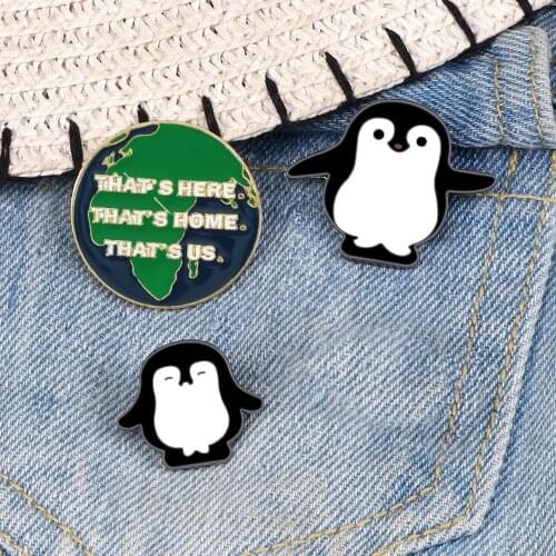 Cartoon Green Earth Animals Brooch Cute Penguins Bear Environmentalism Enamel Pin Jackets Hat Badge Jewelry Kids Friends Gifts