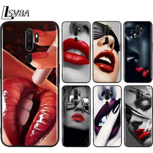 Black TPU Soft Cover Beauty Red Lips for OPPO A9 2020 Reno 10X ZOOM ACE 4 3 2 Z F Pro 4G 5G Phone Case