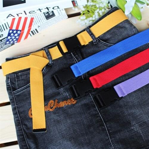 Black Canvas Belt Female Fashion Women Casual Wide Waist Belts with Plastic Buckle Girls Harajuku Solid Color Tactical Long Belt