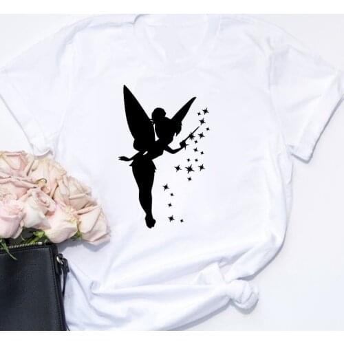 Fashion Women T Shirts Summer Short Sleeve Tinker Bell Print Cartoon Tshirts Girls Ladies Harajuku Streetwear Women Tee Tops