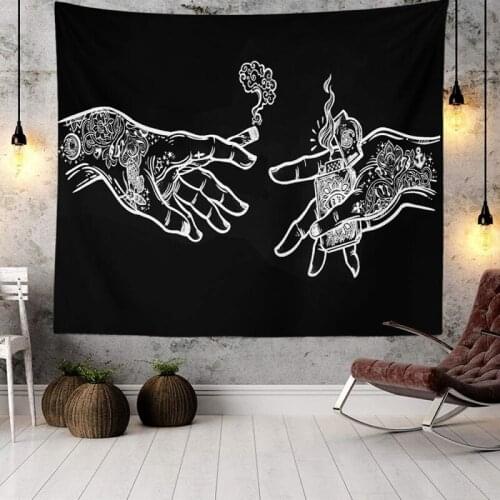 Tapestry White and Black Flower Hands Psychedelic Hippie Boho Wall Hanging Art Decor Fabric Bedroom Living Room College Dorm
