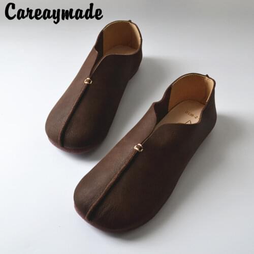 Careaymade-Real leather cowhide Vintage literary and artistic single shoe, old national style soft sole womens single shoes