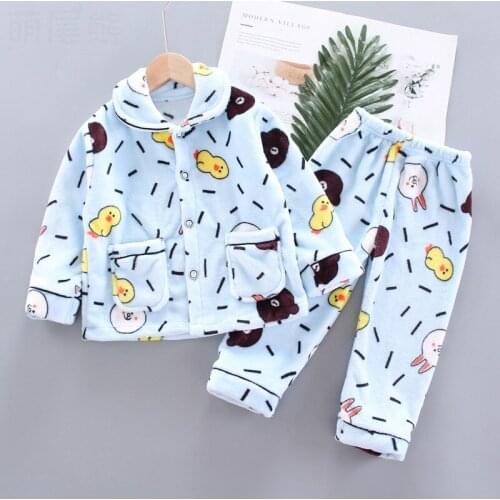 2020 2pcs Baby Boy Girls Underwear Set Flannel Thickening Pajamas Thermal Underwear Winter Boy Cartoon Clothing Suit BB15