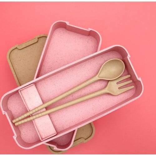 Lunch Box 3Layer Wheat Straw Bento Boxes Food Storage Container 900ml Kid Adult Microwavable Dinnerware Lunch Box Kitchen Tools