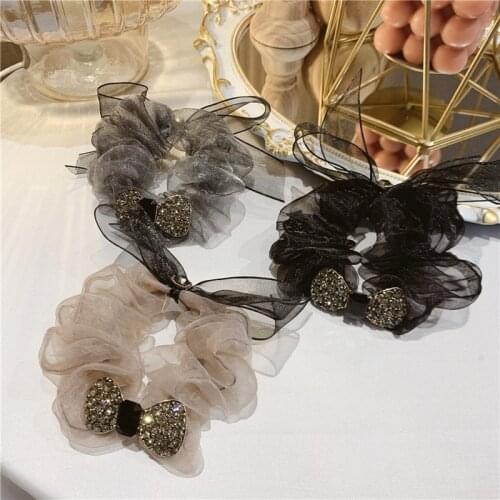 Korean Hair Accessories High Net Yarn Hair Band Bow Knot Hair Rope Pearl Head Rope Ladies Headdress Hair Tie Elastic Hair Bands