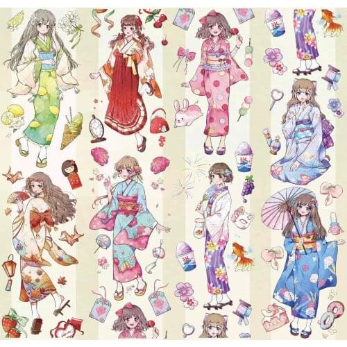Lovely Japanese Girl PET Tape for Card Making Bullet Journal DIY Scrapbooking Decorative Sticker