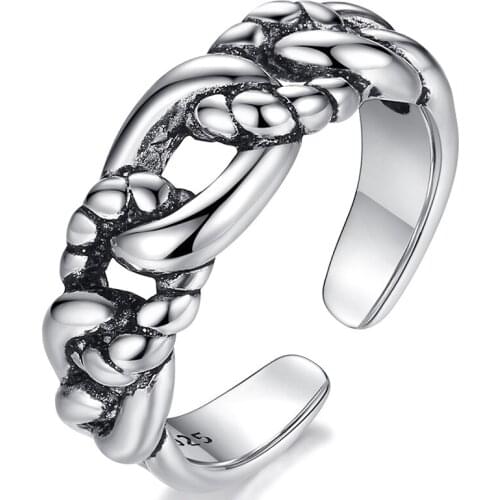 Chunky Stackable Vintage Adjustable Thai Silver Color Ring For Women Mens Korean Trendy Simple Tibetan Jewelry Gifts S-R2201