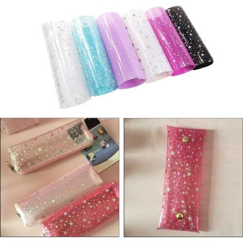 Set of 6 Iridescent Transparent Film Fabric Vinyl for DIY Sewing Clothes Bag Shoes Making ,Glitter Star Clear Vinyl for Jewelry