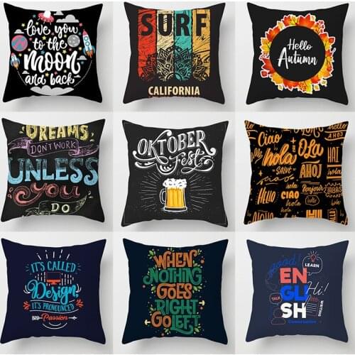 Pillowcases Fall Letters Printed Cushion Covers Peachskin For Fall Decorative Throw Almofadas Cover Sofa Home Decor 45x45cm/Pc