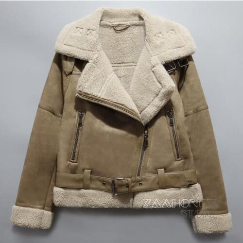 ZAAHONEW 2021 Winter New Women Thick Lamb Suede Biker Jacket Casual Black Short Faux Leather Coat Female Warm Outwear Ladies