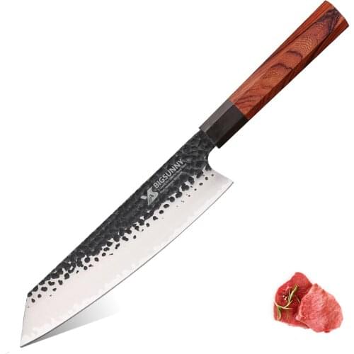 BIGSUNNY 9.1" Kiritsuke Knife Forged Chef Knife High Carbon 3 Layers 9CR18MOV Clad Steel