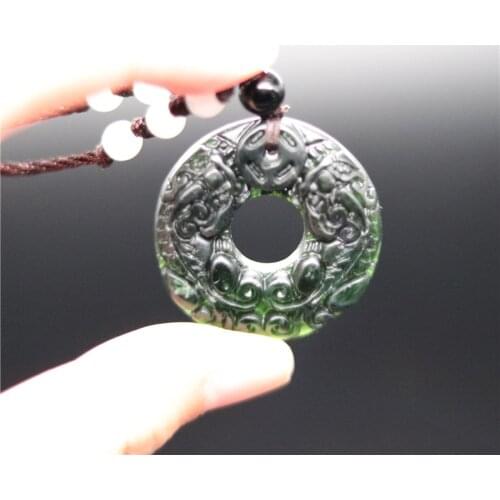 Chinese Black Green Jade Money Pixiu Pendant Natural Obsidian Necklace Charm Jewellery Fashion Amulet Gift Men Women