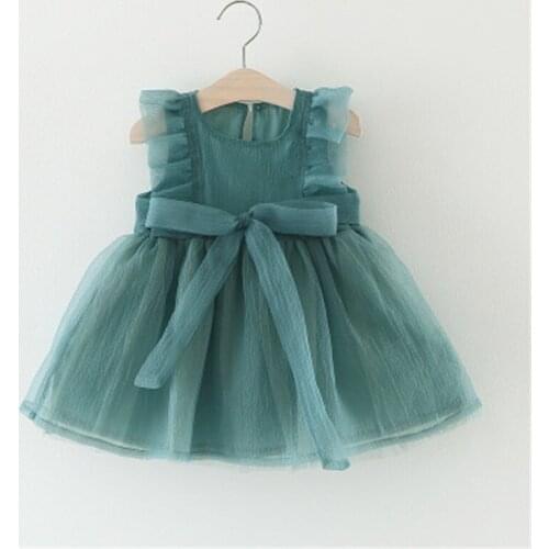Baby Girl Dress 2021 Mesh kids Clothes Princess Summer Bow Print Dress Baby Clothes Newborn Infant Toddler Dress