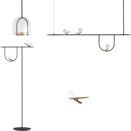 Pendant nordic light bird pendant lights creative personality wrought iron restaurant geometric line hanging lamp led fairy lamp