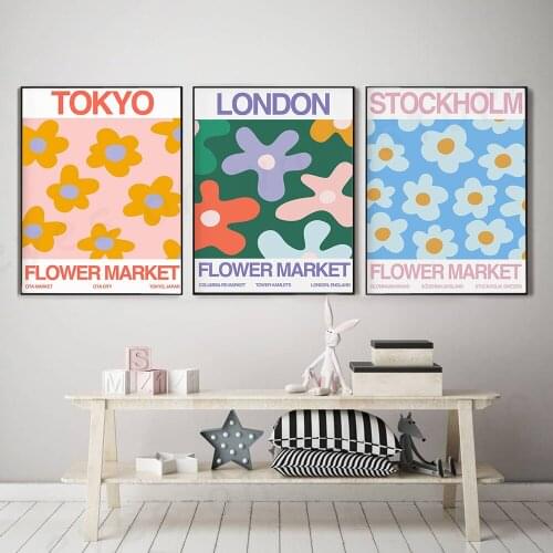London Tokyo Big Flower Market Canvas Painting Poster Vintage Painting Floral Botanical Prints Poster Home Room Decor