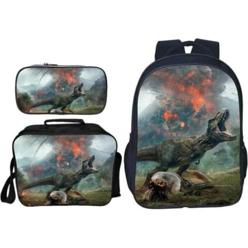 New 3Pcs/Set Popular Fashion Animal Printing Children School Bags Dinosaur Boys Backpack for Kids Schoolbag for Girls 16 Inch