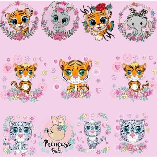 Cute Animals Cat Tiger Rabbit Iron On Patches For DIY Heat Transfer Clothes T-Shirt Thermal Stickers Decoration Printing