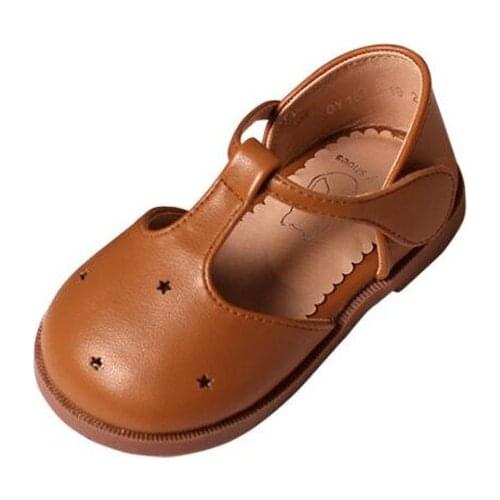 Princess Shoes 2021 New Pure Color Hollow Children Real Leather Shoes Toddler Soft Flat Heel British Style Shoe
